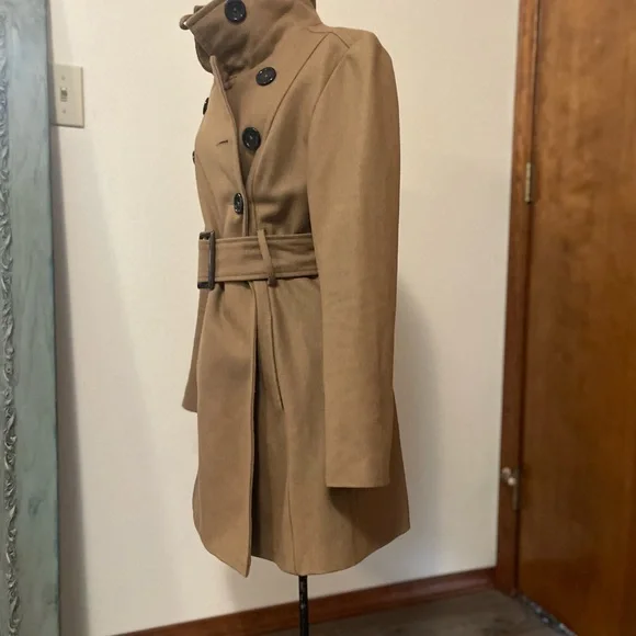 Wool Blend Tan Double-Breasted Coat - Picture 15 of 16